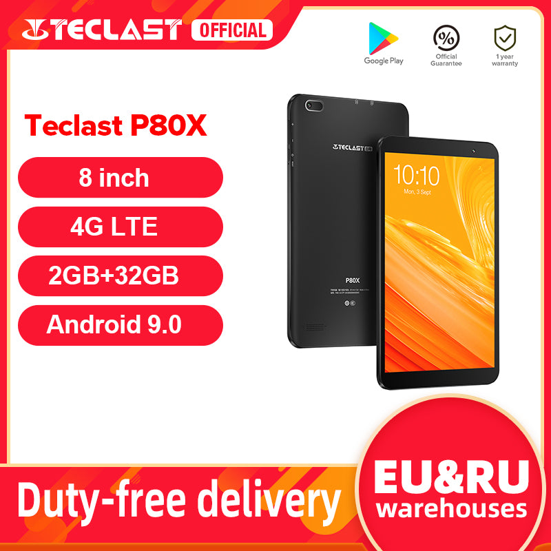 Tablette Teclast P80X 8 pouces Android 9.0 4G Phablet SC9863A Octa Core 1280*800 IPS 2GB RAM 32GB ROM Tablette PC Double caméra GPS